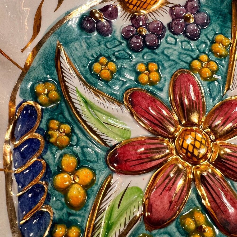 Vtg HAND PAINTED H BEQUET Quaregnon BELGIUM MAJOLICA BOWL Wall Hanging 8" READ - Picture 5 of 14